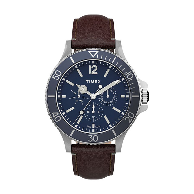 Harborside Multifunction 43mm Leather Strap - Dark B...